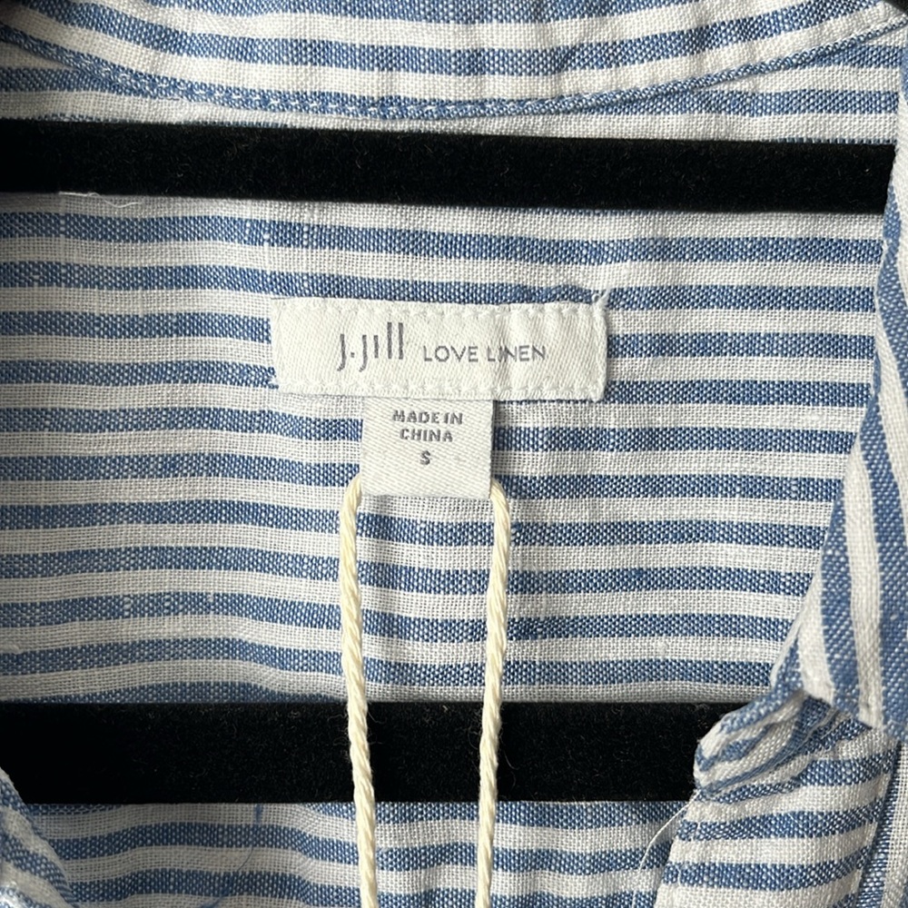 J. Jill Blue and White Linen Button Down Tank Top - Picture 3 of 10